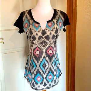 Panhandle slim Aztec ladies top, flattering style!